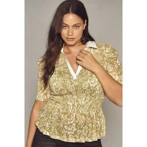 Maeve Short sleeve smocked polo blouse women's size XL